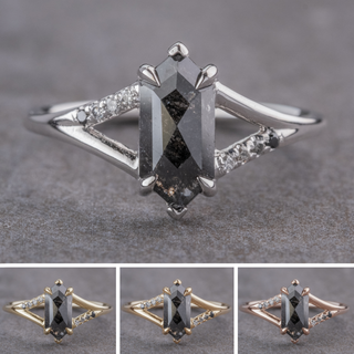 1.35 Carat Black Salt and Pepper Hexagon Diamond Engagement Ring, Ombre Sirena Setting