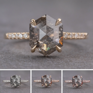 2.71 Carat Salt and Pepper Hexagon Diamond Engagement Ring, Jules Setting