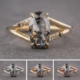 1.71 Carat Black Speckled Oval Diamond Engagement Ring, Ombre Sirena Setting