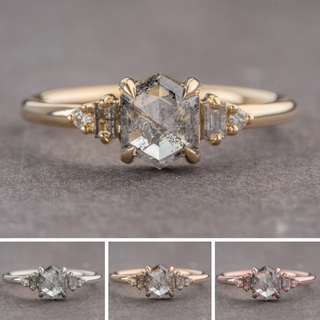 1.23 Carat Salt and Pepper Hexagon Diamond Engagement Ring, Betty Setting