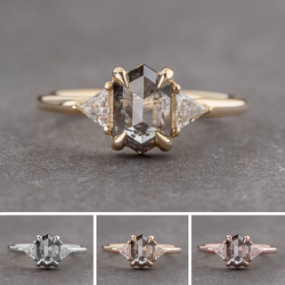 1.37 Carat Black Salt and Pepper Hexagon Diamond Engagement Ring, Zoe Setting