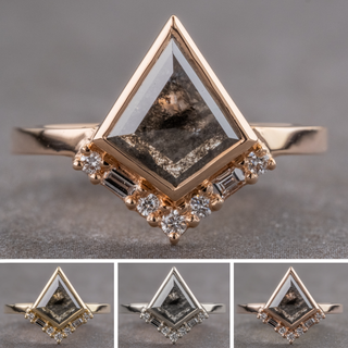 1.83 Carat Black Salt and Pepper Kite Diamond Engagement Ring, Bezel Paloma Setting