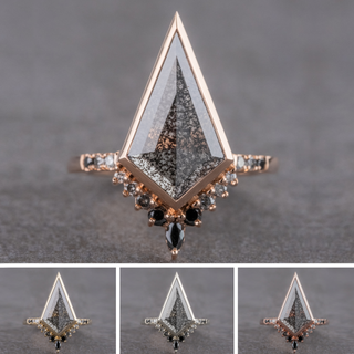 1.65 Carat Black Salt and Pepper Kite Diamond Engagement Ring, Bezel Ombre Avaline Setting