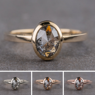 1.27 Carat Salt and Pepper Oval Diamond Engagement Ring, Bezel Jane Setting