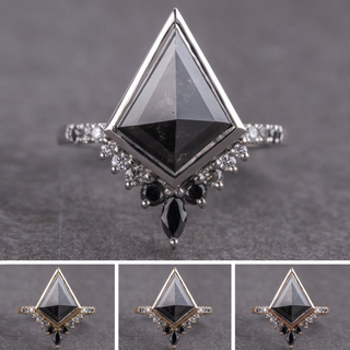 2.38 Carat Black Salt and Pepper Kite Diamond Engagement Ring, Bezel Ombre Avaline Setting