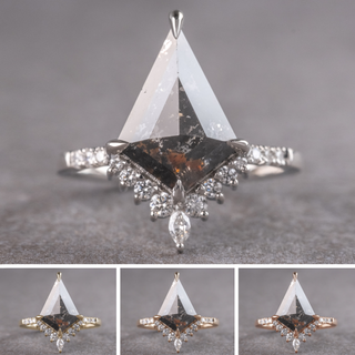 3.38 Carat Black Salt and Pepper Kite Diamond Engagement Ring, Avaline Setting