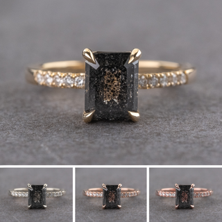 1.60 Carat Black Salt and Pepper Emerald Shaped Diamond Engagement Ring, Juliette Setting