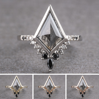 2.44 Carat Black Salt and Pepper Kite Diamond Engagement Ring, Bezel Ombre Avaline Setting