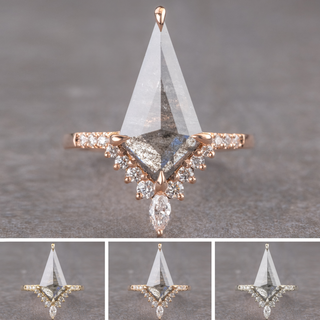 3.62 Carat Black Salt and Pepper Kite Diamond Engagement Ring, Avaline Setting