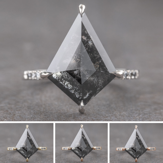 3.24 Carat Black Salt and Pepper Kite Diamond Engagement Ring, Ombre Jules Setting