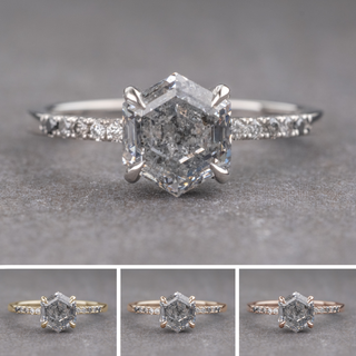 1.83 Carat Canadian Salt and Pepper Hexagon Diamond Engagement Ring, Ombre Jules Setting