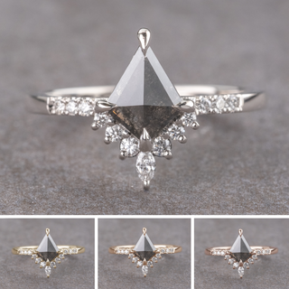 .94 Carat Black Salt and Pepper Kite Diamond Engagement Ring, Avaline Setting
