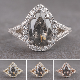 2.23 Carat Salt and Pepper Pear Diamond Engagement Ring, Cascade Setting