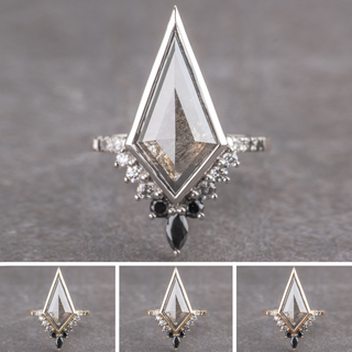 2.20 Carat Black Salt and Pepper Kite Diamond Engagement Ring, Bezel Ombre Avaline Setting