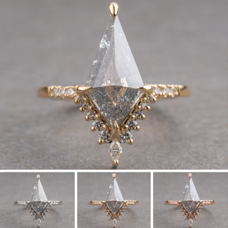 1.96 Carat Salt and Pepper Kite Diamond Engagement Ring, Avaline Setting