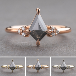 1.24 Carat Black Kite Diamond Engagement Ring, Quinn Setting, Point No Point Studio. Available in a variety of metal types. Eco-friendly, Recycled Metals, Conflict Free.