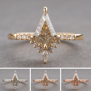 1.03 Carat Canadian Salt and Pepper Kite Diamond Engagement Ring, Avaline Setting, Point No Point Studio. Available in a variety of metal types. Eco-friendly, Recycled Metals, Conflict Free.