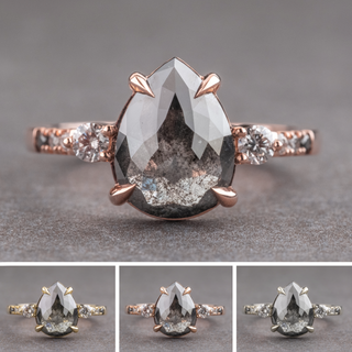 2.59 Carat Black Salt and Pepper Pear Diamond Engagement Ring, Ombre Eliza Setting