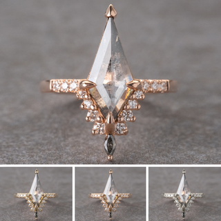 2.54 Carat Salt and Pepper Kite Diamond Engagement Ring, Avaline Setting