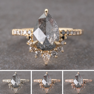 2.16 Carat Salt and Pepper Pear Diamond Engagement Ring, Ombre Avaline Setting