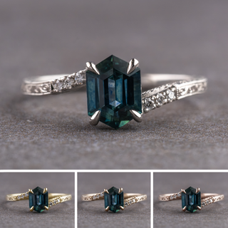 1.70 Carat Deep Blue Hexagon Sapphire and Diamond Engagement Ring, Claire Setting