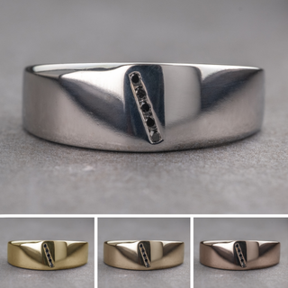Asymmetrical Wave Black Diamond Mens Wedding Band, Comfort Fit