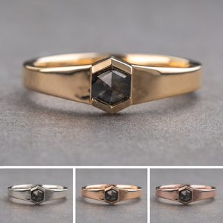 .89 Carat Black Salt and Pepper Hexagon Diamond Engagement Ring, Cygnus Setting