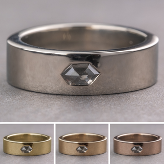 Salt and Pepper Hexagon Diamond Polished Mens Wedding Band, Comfort Fit