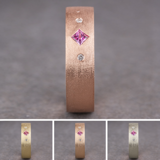 Pink Sapphire and Diamond Men's Wedding Ring, Comfort Fit