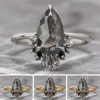 1.29 Carat Black Pear Diamond Engagement Ring, Ombre Wren Setting