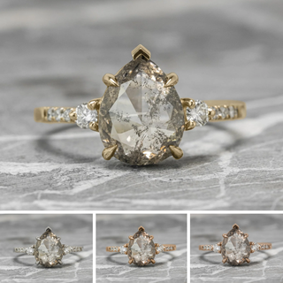 3.16 Carat Salt and Pepper Pear Diamond Engagement Ring, Eliza Setting