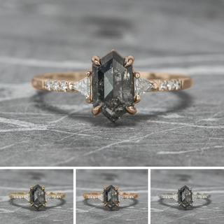 1.11 Carat Black Hexagon Diamond Engagement Ring, Eliza Setting