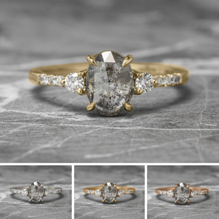 1.45 Carat Salt and Pepper Oval Diamond Engagement Ring, Eliza Setting