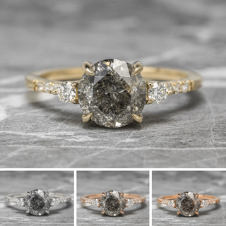 2.20 Carat Salt and Pepper Round Diamond Engagement Ring, Eliza Setting