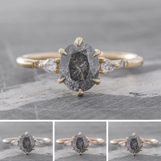 1.18 Carat Salt and Pepper Oval Diamond Engagement Ring, Woven Betty Setting