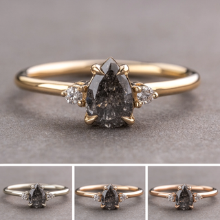 .99 Carat Salt and Pepper Pear Diamond Engagement Ring, Zoe Setting