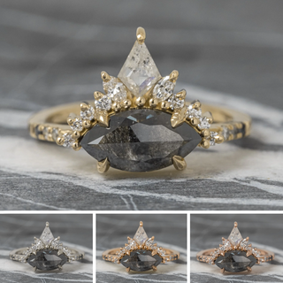 1.89 Carat Black Speckled Marquise Diamond Engagement Ring, Ombre Avaline Setting