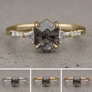 .98 Carat Salt and Pepper Hexagon Diamond Engagement Ring, Eliza Setting