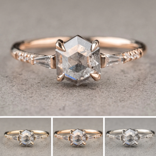 1.34 Carat Salt and Pepper Hexagon Diamond Engagement Ring, Eliza Setting