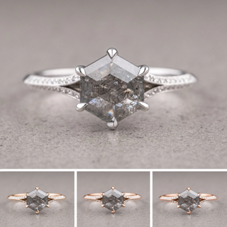 1.55 Carat Salt and Pepper Hexagon Diamond Engagement Ring, Mackenzie Setting