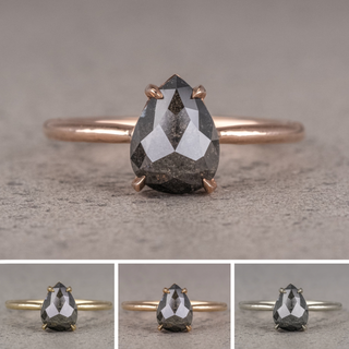 1.78 Carat Black Speckled Pear Diamond Engagement Ring, Jade Setting