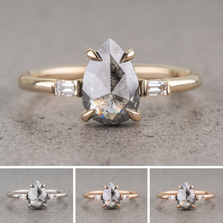 1.10 Carat Salt and Pepper Pear Diamond Engagement Ring, Zoe Setting