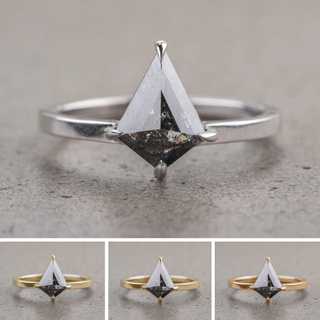 .81 Carat Black Salt and Pepper Kite Diamond Engagement Ring, Jane Setting, Platinum