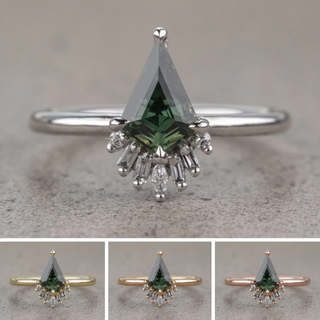 1.41 Carat Green Kite Sapphire Engagement Ring, Wren Setting