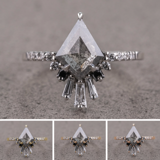 1.65 Carat Salt and Pepper Kite Diamond Engagement Ring, Ombre Wren Setting