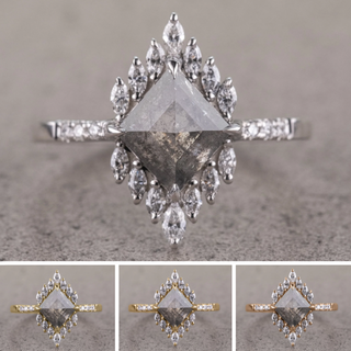 1.78 Carat Salt and Pepper Lozenge Diamond Engagement Ring, Alexandria Setting