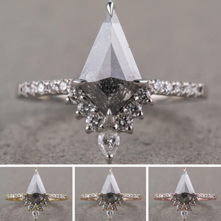 2.15 Carat Black Speckled Kite Diamond Engagement Ring, Avaline Setting