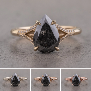 2.38 Carat Black Speckled Pear Diamond Engagement Ring, Mackenzie Setting