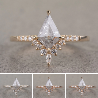 1.30 Carat Candian Salt and Pepper Kite Diamond Engagement Ring, Avaline Setting
