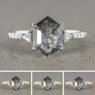 2.12 Carat Black Hexagon Diamond Engagement Ring, Eliza Setting